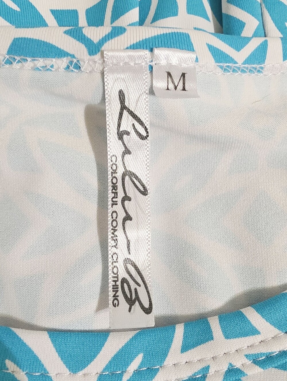 Lulu-B Colorful Clothing Dress M Turquoise White Geometric 3/4 Sleeve SPF 50 - Picture 12 of 14